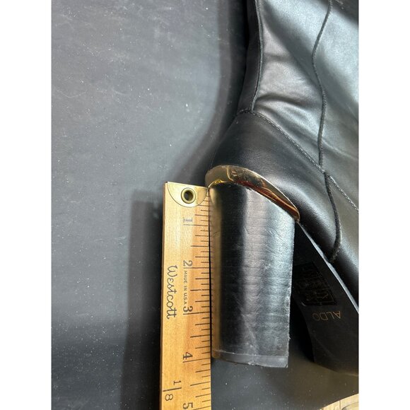 Aldo Black Faux Leather Knee-High Boots Size 8 With Chunky Heel & Side Zipper - Picture 6 of 11